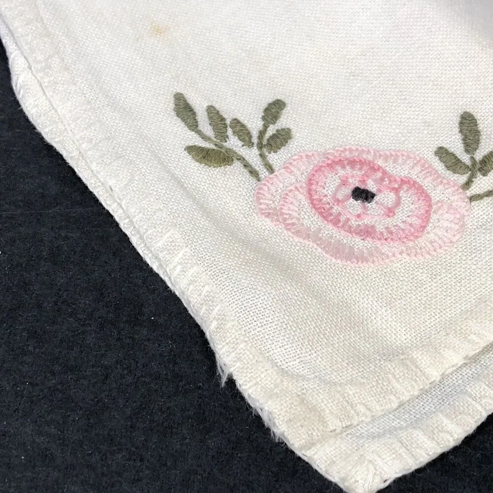 Vintage Small Table Topper Linens Blue and Pink Flowers Needlepoint Handmade 3pc